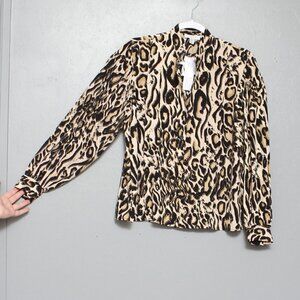 Topshop NWT animal print dramatic sleeve button up blouse